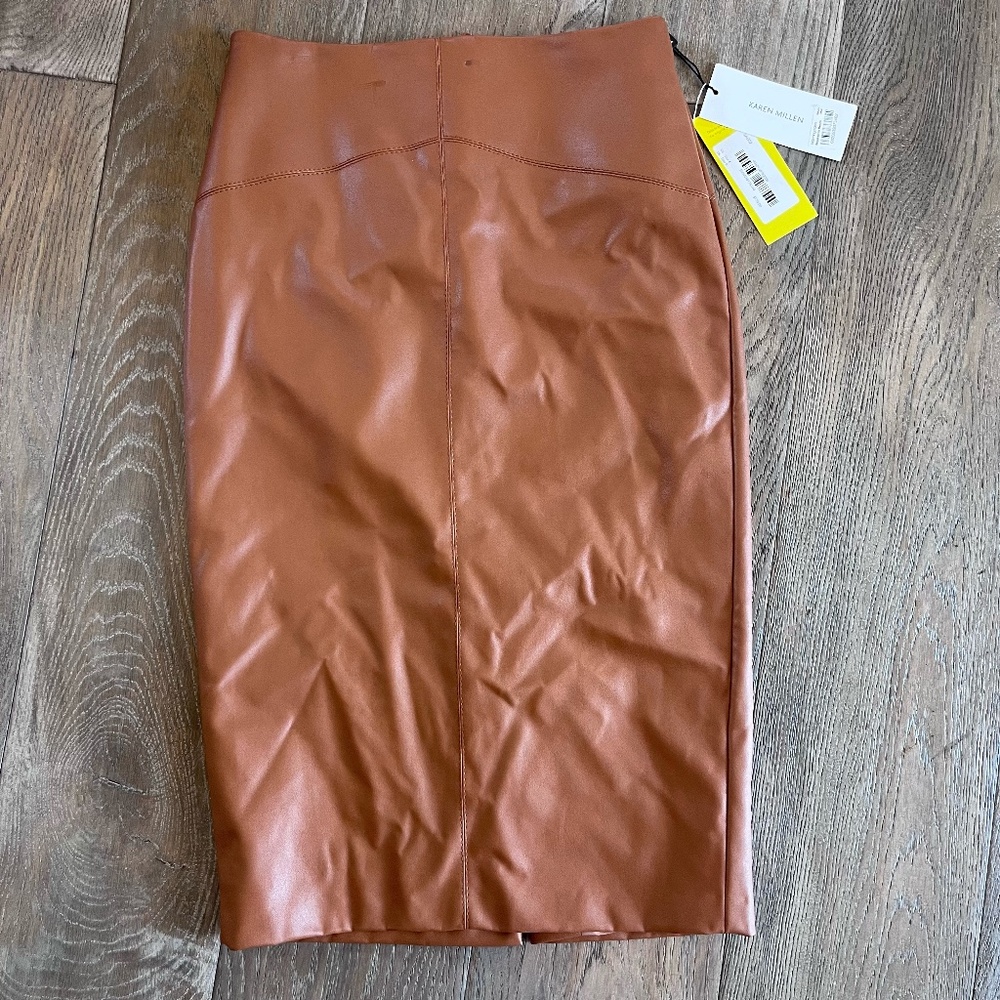 Karen Millen Faux Brown Leather Pencil Skirt